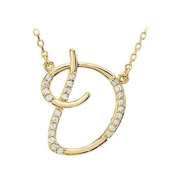 1/8 Ct Diamond 14k Yellow Gold Medium Script Initial D Necklace 17in